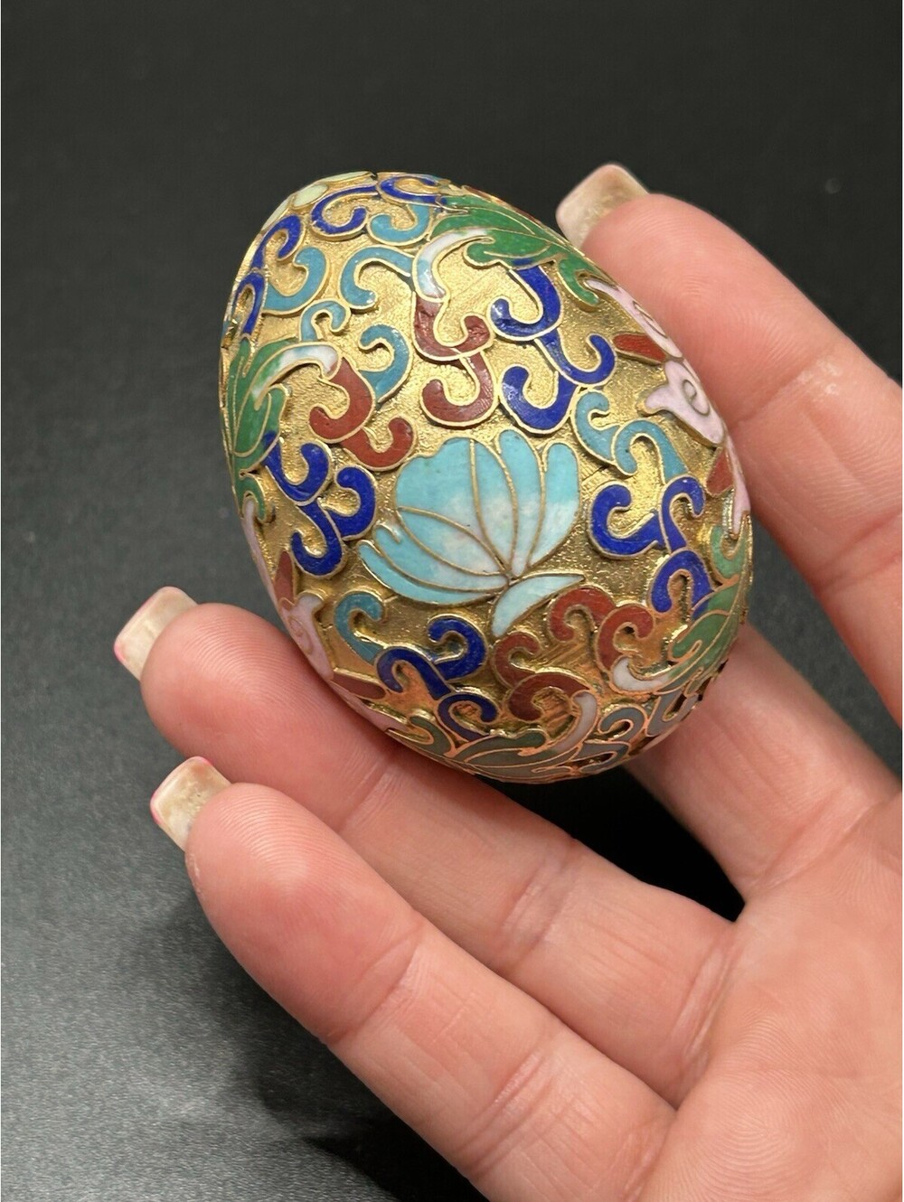 Vintage Cloisonne Decorative Floral Egg Easter Spring Decor 1970’s